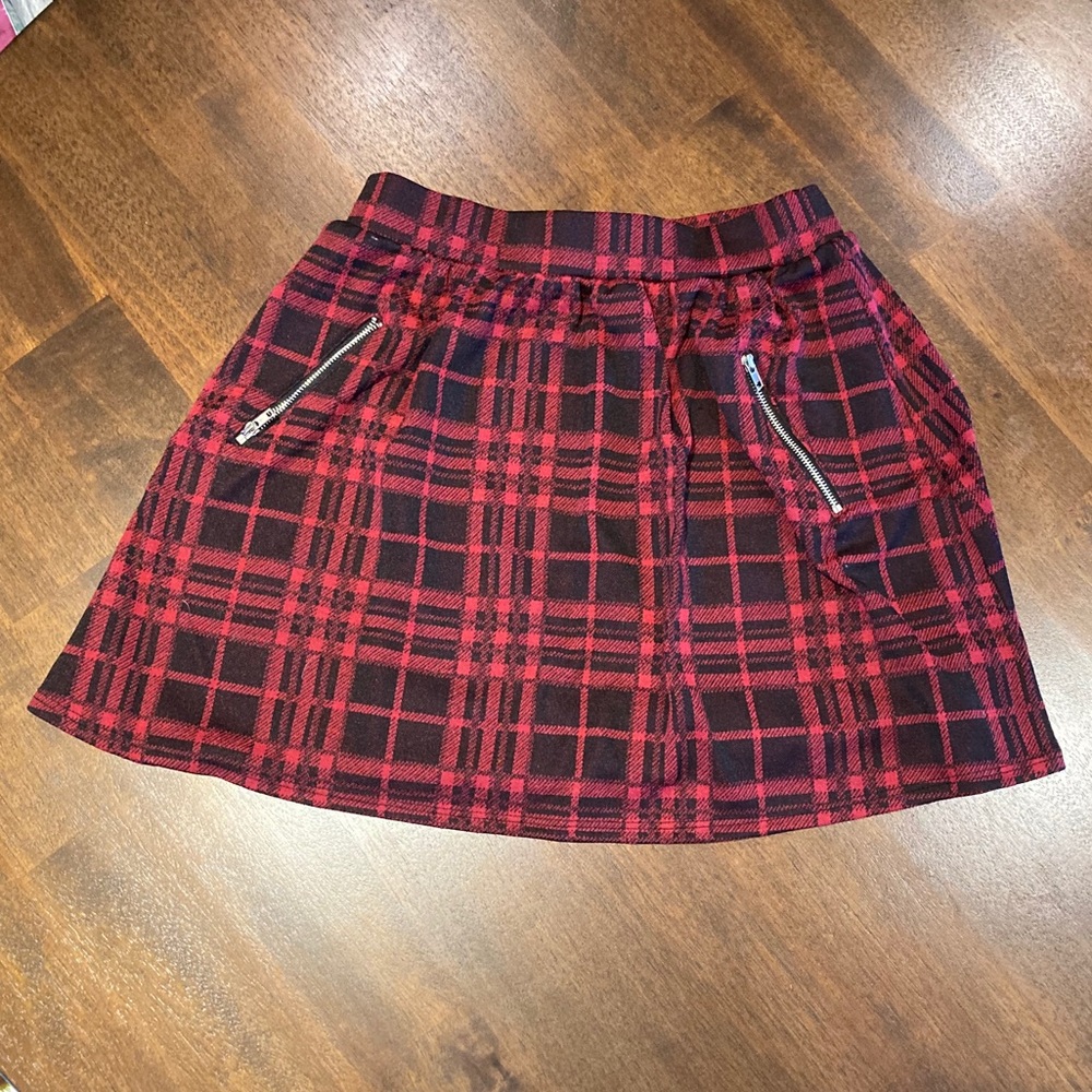 Red and black plaid skirt